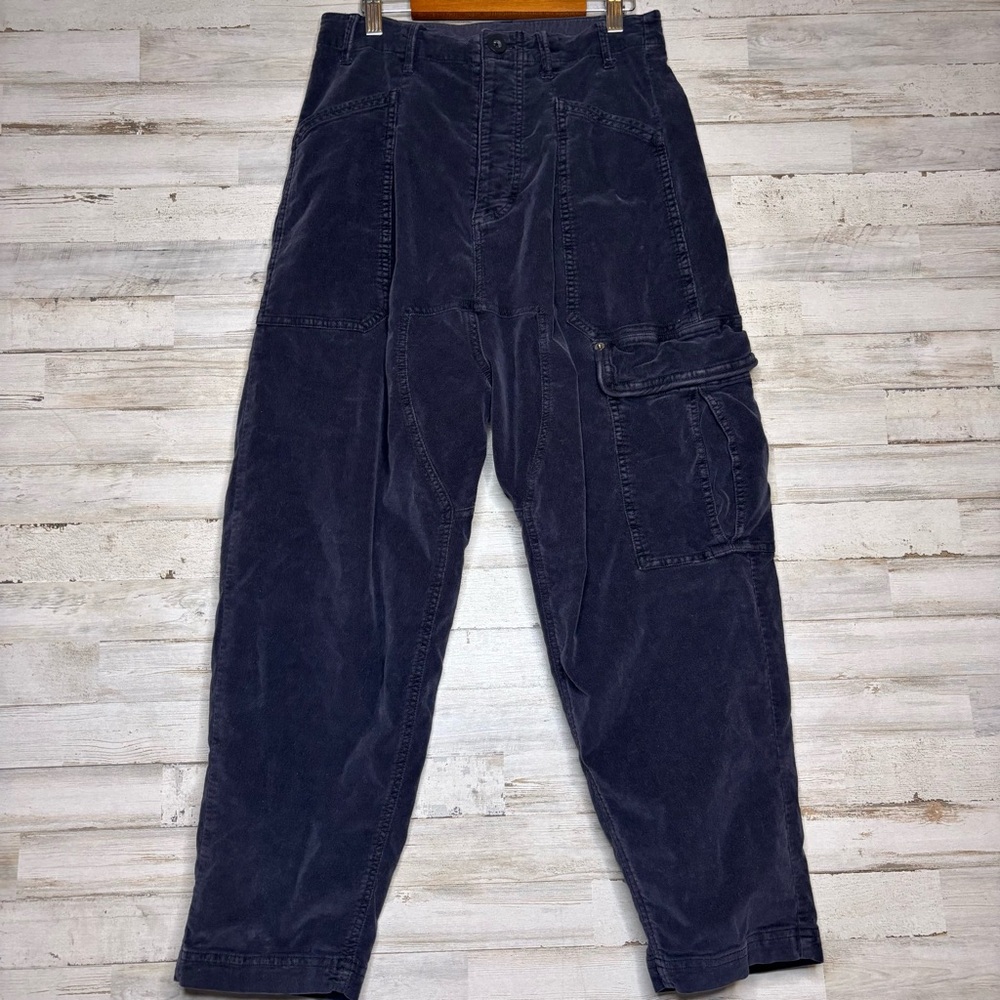 Free People Womens Bay to Breakers Cargo Pants Blue Wide Barrel Leg Sz XS